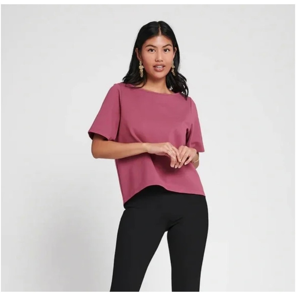 Betabrand NWOT Boxy Hi-Low Top Short Sleeve T-Shirt Top XL Burgundy Boat Neck